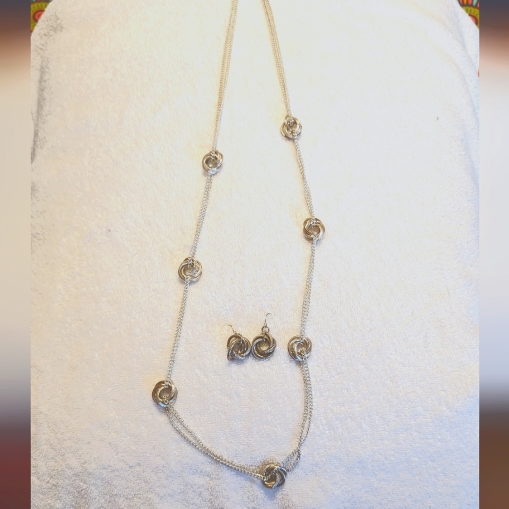 Vintage Extra Long Necklace with Earrings